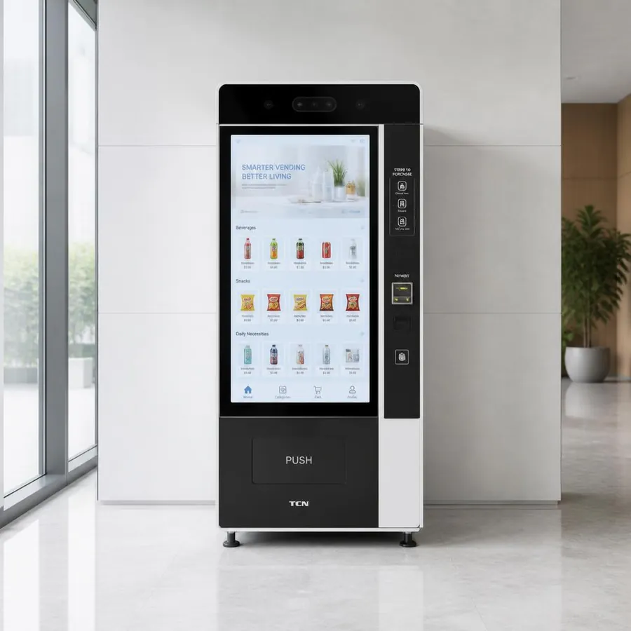 AI vending machine with large interactive touchscreen display