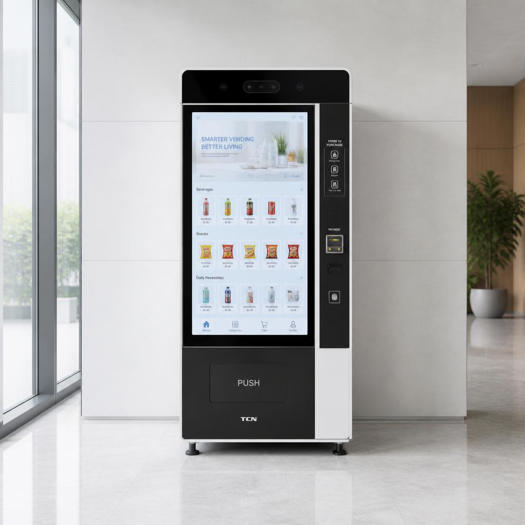 AI vending machine with large interactive touchscreen display